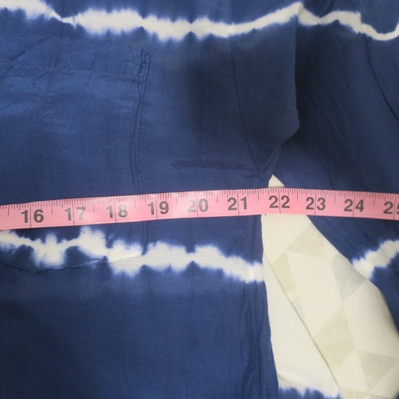 ATHLETA TIE DYE STRIPE KAFTAN SHIRT coverup blue white button silk beach LARGE - Picture 11 of 13